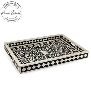 Bandeja de servicio de madera redonda elegante con Plato decorativo duradero de diseño negro perfecto para comedor y decoración del hogar - Product Image 3