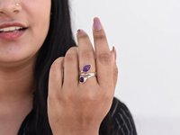 Bague en argent améthyste violette 925 bijoux en argent Sterling massif Double bague en pierre bijoux en améthyste faits à la main bague de déclaration cadeau