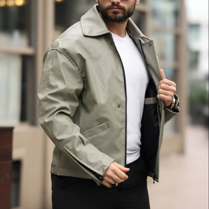 Chaqueta informal de manga larga con cremallera caqui de invierno para hombre, chaqueta de calle con cuello de PANA con decoración de botones, tela cálida - Product Image 1