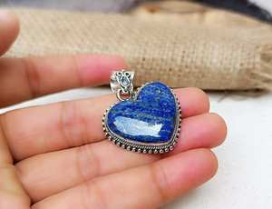 Cabujón de corazón de lapislázuli Natural, colgante de diseñador Chapado en plata de ley 925 sólida, joyería al por mayor para mujer, novedad - Product Image 2