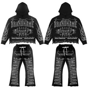 Nouveau sweat-shirt décontracté à coupe régulière, uni, lavage à l'acide, strass, luxe, homme, ample, polyester/coton, poches, sweat-shirt d'hiver, pantalon de survêtement - Product Image 1