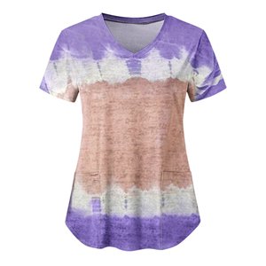 Blusa holgada de lactancia para mujer, uniforme de trabajo con cuello en V y bolsillo, color degradado, talla grande, verano, venta de ropa - Product Image 3