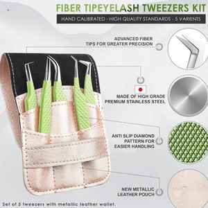 Pince à épiler en fibre à pointe dentelée antistatique plaquée or à 45 degrés et à 90 degrés pour les outils d'extension de cils, pince à épiler professionnelle pour les cils - Product Image 4