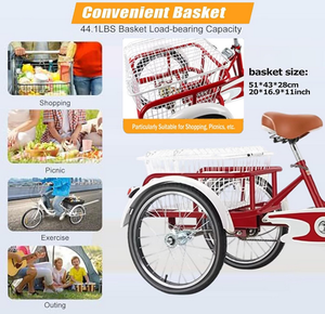 Triciclo Plegable para Adultos con Suspensión Delantera, Canasta de Compras, Asiento/Manillar Ajustables, Sistema de Frenos Perfecto - Product Image 3