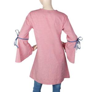 Blusa a cuadros bordada para mujer - Roja - Product Image 5