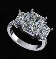 Anillo de Oro Sólido de 14K con Corte Radiante de 3 Ct Personalizado para Mujer, Diamante de Color E Certificado por IGI con Pequeños Diamantes Laterales, Banda Lujosa
