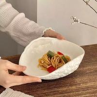 Assiette en céramique haut de gamme à motif rocheux - Design créatif - Blanc pur - Ensemble steak et pâtes pour cuisine occidentale