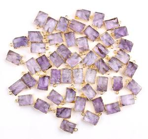 ธรรมชาติหยาบอเมทิสต์รูปสี่เหลี่ยมผืนผ้าสีม่วงCharm DIY Connectorดิบหยาบเครื่องประดับจี้และCharm - Product Image 1