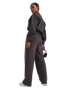 Sweat-shirt à col rond en graphite pour femmes, poignets côtelés, épaules tombantes, broderie, décoration, sweats à capuche pour l'hiver, nouvel arrivage - Product Image 4