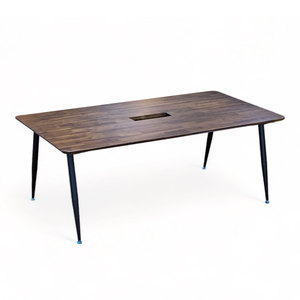 Mesa de Reuniones Rectangular HBCO055 de 200x100cm, Madera de Acacia con Patas de Hierro, Diseño Ovalado, Muebles de Oficina para Hoteles - Product Image 1