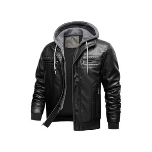 Vestes en cuir pour hommes de la mode Veste en cuir PU décontractée en cuir à fermeture éclair de couleur unie pour hommes - Product Image 3