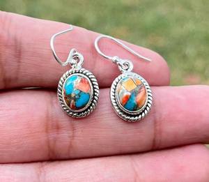 Elegant 925 Sterling <b>Silver</b> <b>Drop</b> <b>Earrings</b> Oyster Copper Turquoise Gemstone for Engagement or Anniversary Gift - Product Image 3