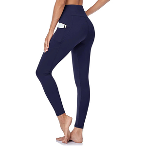 Leggings de yoga de contrôle taille haute en gros pantalons de sport amincissants côtelés pour femmes avec poches - Product Image 1