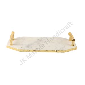 Plateau de service luxueux en marbre et laiton de haute qualité pour la décoration intérieure et le divertissement - Product Image 2