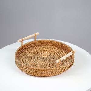 Bandejas redondas de bambú hechas a mano de Vietnam precio de fábrica respetuoso con el medio ambiente elegante bandeja de servicio de lujo Marco de ratán para el Hotel De La Use-SR2043 - Product Image 3