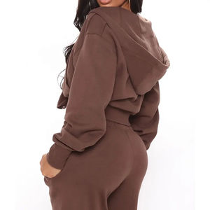 <b>Women's</b> Fall Winter Sweatpants Set Thick <b>Fleece</b> <b>Jogger</b> with Zipper Hoodie 100% Cotton Sweatsuit Eco-Friendly Tracksuit - Product Image 4