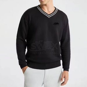 สเวตเชิ้ตคอวีของผู้ชายผ้าคอตตอนผสมเสื้อสวมหัวแบบเรียบ - Product Image 2