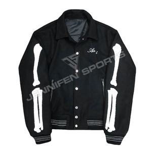 Parches bordados Chenllie de lana 100%, chaqueta universitaria, cierre de botón de presión, forro interior acolchado - Product Image 1