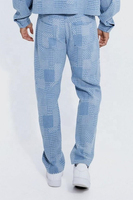 Jean en denim bleu clair élégant, coupe décontractée, motif jacquard personnalisé, qualité supérieure, tissu rigide, écologique, pour homme, style urbain