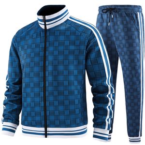 Jogging Tracksuit TBF-132 Plaid Pattern Zipper Closure Elastic Waistband Breathable Fabric - Product Image 2