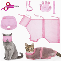 Lot de 5 sacs de bain et de toilettage pour animaux de compagnie, kit de toilettage pour chat en maille réglable, muselière anti-griffures pour chat pour la coupe des ongles