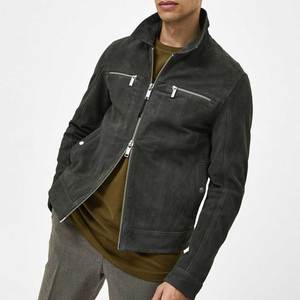 100% Genuine Leather <b>Suede</b> Moto <b>Jacket</b> Turn Down Collar Zipper Closure Solid Color Autumn Regular Fit Biker Style Leather <b>Jacket</b> - Product Image 5