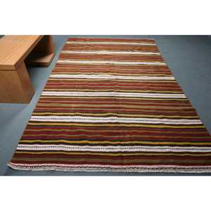 Tapis turc vintage, tapis Kilim 6,1x9,6 pieds, tapis à carreaux rouge brun - Product Image 1