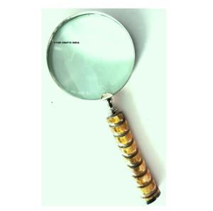 Antique Brass Handle Magnifier 10X Handheld Magnifying <b>Glass</b> Lens Fine Print <b>Reading</b> Glossy Finished Decorative Magnifying <b>Glass</b> - Product Image 1