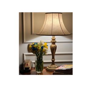 Compact brass table lamp with cube base and linen <b>drum</b> <b>shade</b> perfect for nightstands or studio apartments - Product Image 4