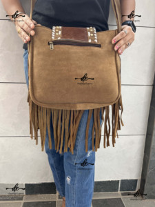 Sac à main en cuir de vache véritable avec franges en fourrure, élégant sac à main en cuir, sac bohème fait à la main en Inde - Product Image 4