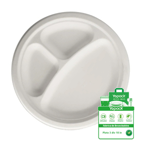 10 pollici Plato Redondo eco-friendly e compostabile con 3 divisioni monouso confezionate in 500 unità, Envio a todo mexico