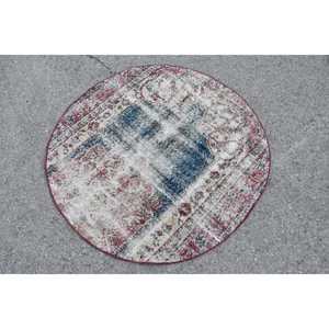 Tapis turc vintage fait à la main 3.7ft X 3.7ft bleu et rouge grande surface motif abstrait rectangulaire pour couloir de salon adolescent - Product Image 2