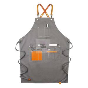 Delantales de salón de peluquería personalizados de alta calidad Delantal de cuero de calidad de material de algodón y mezclilla para barberos - Product Image 4