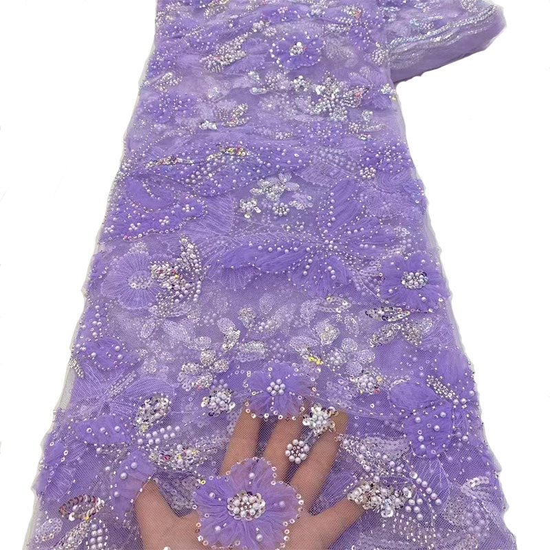 Hologram Crochet Beaded Silver Sequin Fabric