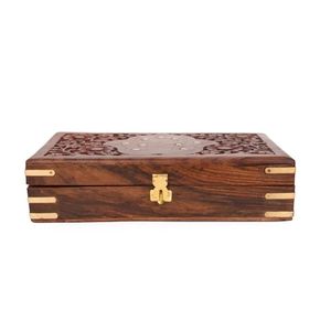 <b>Wooden</b> <b>Jewellery</b> Box with Brass Inlay for Women Hand carved Multipurpose Storage Vintage Decorative Chest Trinket Holder Gift - Product Image 1