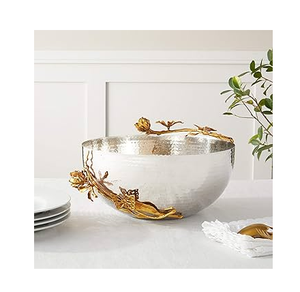 <b>Stainless</b> <b>Steel</b> <b>Bowl</b> Silver Leaf Design Crafts Hammered Design Decorative <b>Bowl</b> Centerpieces for Tables - Product Image 4