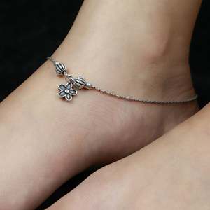 925 Silver <b>Anklet</b> with Nazakat Floral Design <b>Gold</b> Plated Cute Style for Party Christian Religious Jewelry Diamond Main Stone - Product Image 1