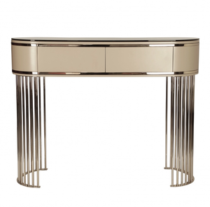 Table de console chic en marbre avec une base en métal doré en forme de croissant et de sphère, disponible au prix de gros - Product Image 3