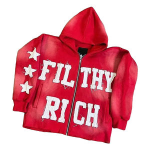 Sudadera con capucha con bordado desgastado lavado personalizado para hombre, forro polar de algodón pesado 100% para ropa de calle de invierno, con capucha teñida lisa - Product Image 1