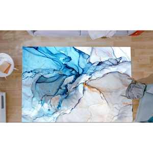 Tapis en marbre abstrait : gris et bleu, antidérapant, tapis imprimé personnalisé, tapis en chenille - Product Image 4