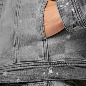 Trendy Fashion Washed Classic Casual Grey <b>Black</b> Slim Fit Denim <b>Jean</b> Coat Men's Distressed Denim <b>Jacket</b> - Product Image 6