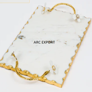 Attractive Design Round Shape Decorative <b>Tray</b> Clear <b>Mirror</b> and Stainless Steel Material <b>Tray</b> With Fancy Gold Handle Serving <b>Tray</b> - Product Image 2