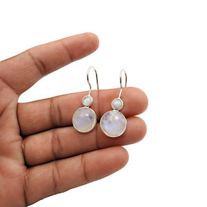 Gorgeous Look 925 Plata de Ley Natural Arco Iris piedra lunar estilo clásico pendientes colgantes para mujer niñas joyería Bohemia hecha a mano - Product Image 3