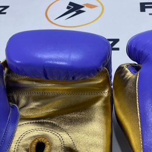 Gants de boxe en cuir véritable à lacets pour l'entraînement, bleu doré, respirants et anti-UV, vente en gros de gants de boxe sportifs - Product Image 4