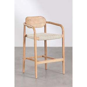 Taburete de Bar para Muebles de Exterior, Silla de Bar Moderna de Madera de Teca para Jardín, Cocina y Hogar - Eli - Product Image 1