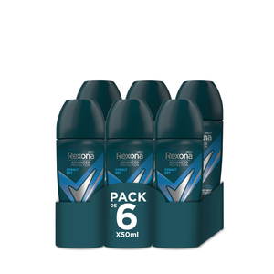Desodorante en Barra REXONA MEN Cobalt Dry para Hombre – Antitranspirante – Protección Avanzada – Fragancia Fresca – Protección de 72 Horas 6x50ml - Product Image 1