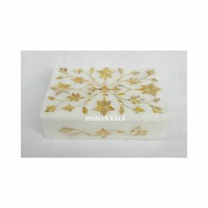 Most Beautiful Home Decorative And Gifting Purpose Pure White Marble Golden Mother Of Pearl Flower Inlay Design Jewelry <b>Box</b> - Product Image 1