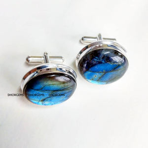 Solide 925 Sterling Silver Rare Bleu Feu Labradorite Vintage Gemstone Bouton De Manchette Costume Accessoires À La Main Rond Bouton De Manchette Bijoux - Product Image 4