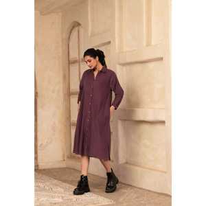 Vestido Camisero de Pana Color Vino con Silueta Holgada - Product Image 3