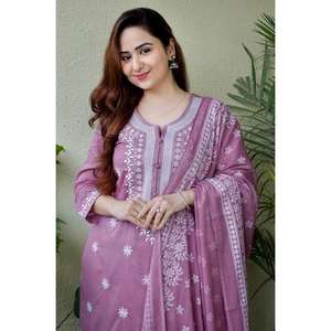 Conjunto de traje de mujer bordado de lavanda polvorienta con Dupatta - Product Image 3